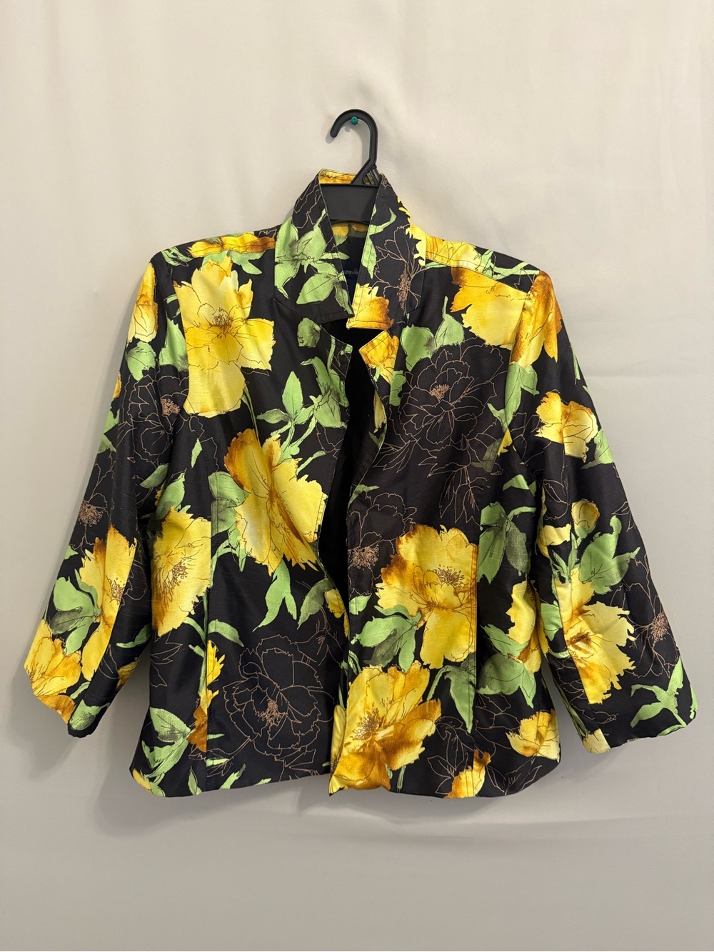 Susan Graver Black Jacket with Yellow and Green Floral Print